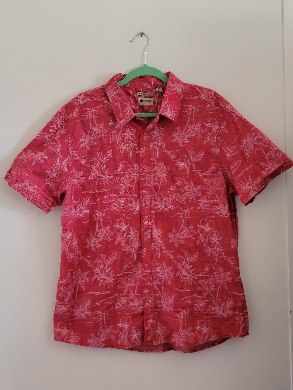 Haggar Red Short-Sleeve Floral Button-Down Shirt Sz XXL LIKE NEW